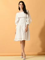 Myshka Women's White Fit and Flare Party Dress - Distacart