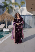 Joban Fashion Maroon Kurta Set Velvet Embroidery Sequence Work - Distacart