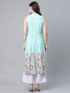 Ahalyaa Women's Sky Blue Rayon Printed Kurta Palazzo Set