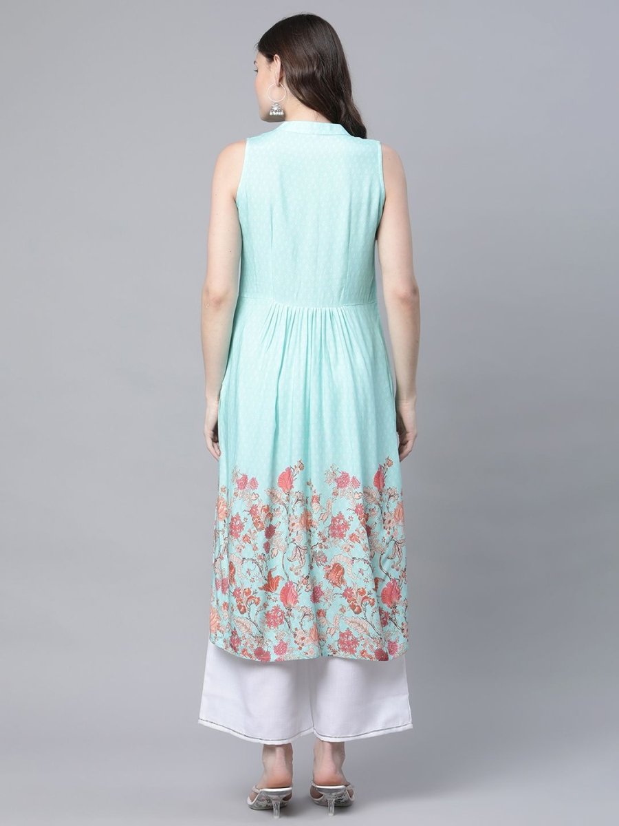 Ahalyaa Women's Sky Blue Rayon Printed Kurta Palazzo Set