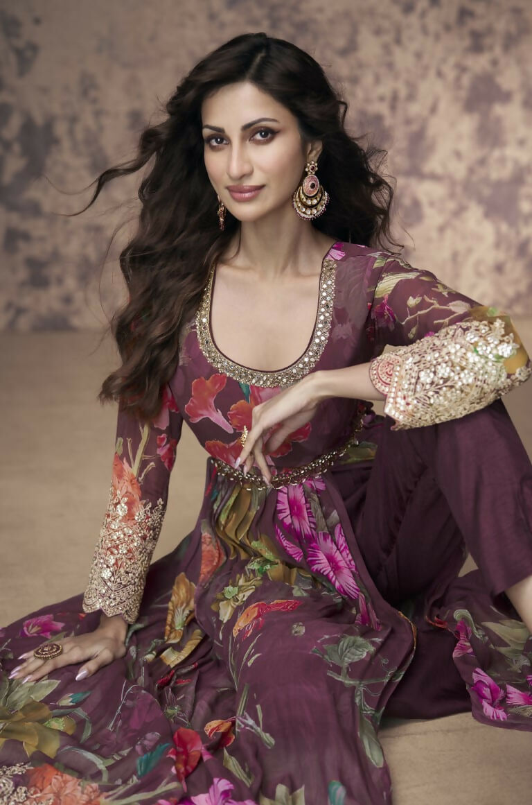 Vastranavya Georgette Digital Print With Sequence Embroidery Stitch Work Side Slit Abaya Style Suit