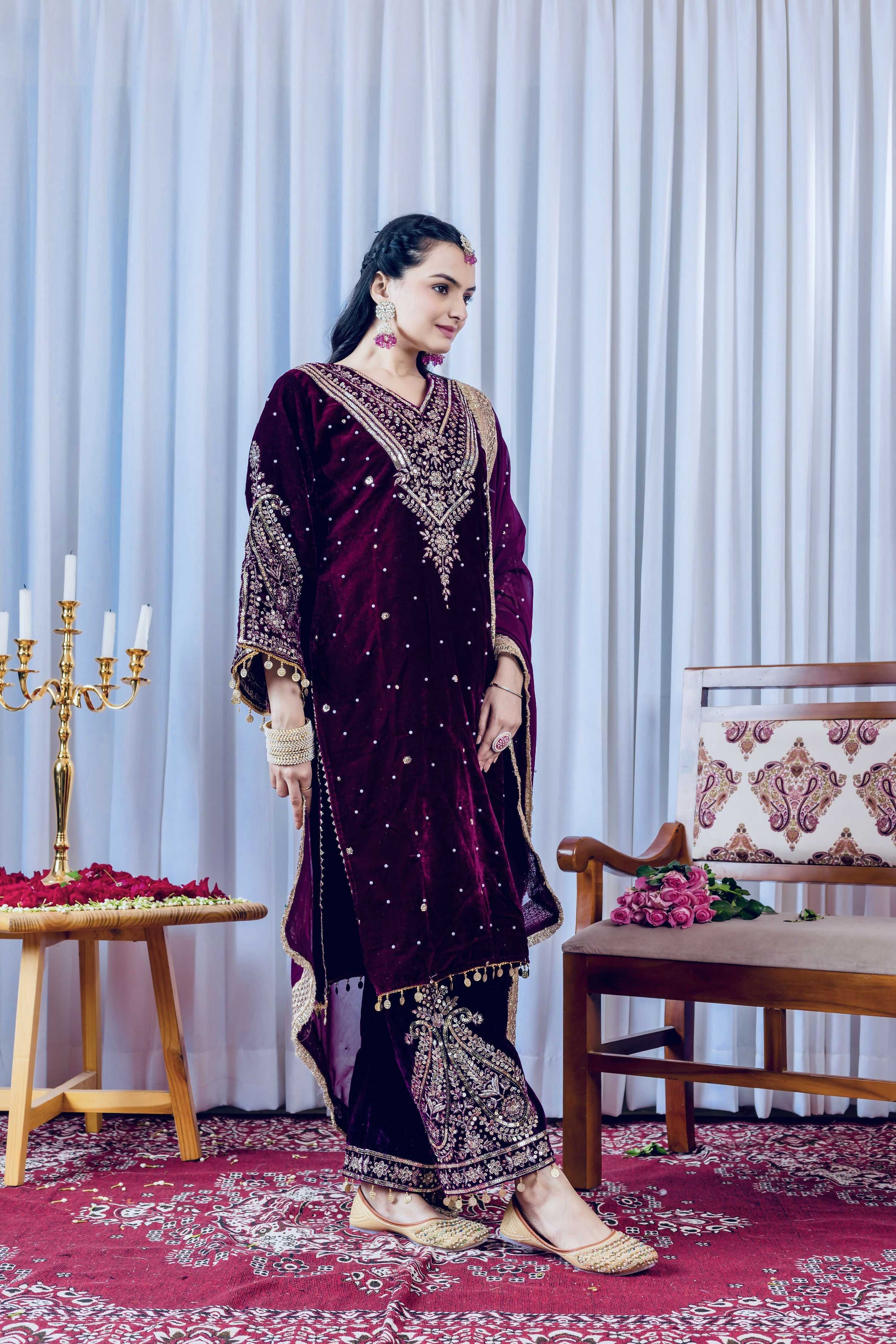 Teeya Creation Rani Color Velvet Silk Embroidery Work Party Wear Suit - Distacart