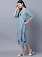 Myshka Stylish Grey Viscose 3/4 Sleeve Women's Kurta Palazzo Set - Distacart