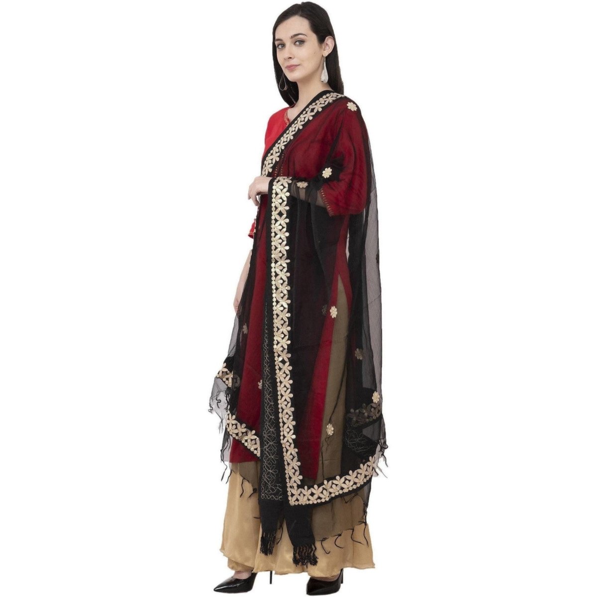 A R Silk Orgenza Gota patti Fancy Dupatta Color Black Dupatta or Chunni