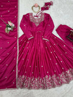 The52 Women's Beautiful American Silk Fabric Embroidery Work Flared Anarkali Pant and Dupatta Set - Distacart