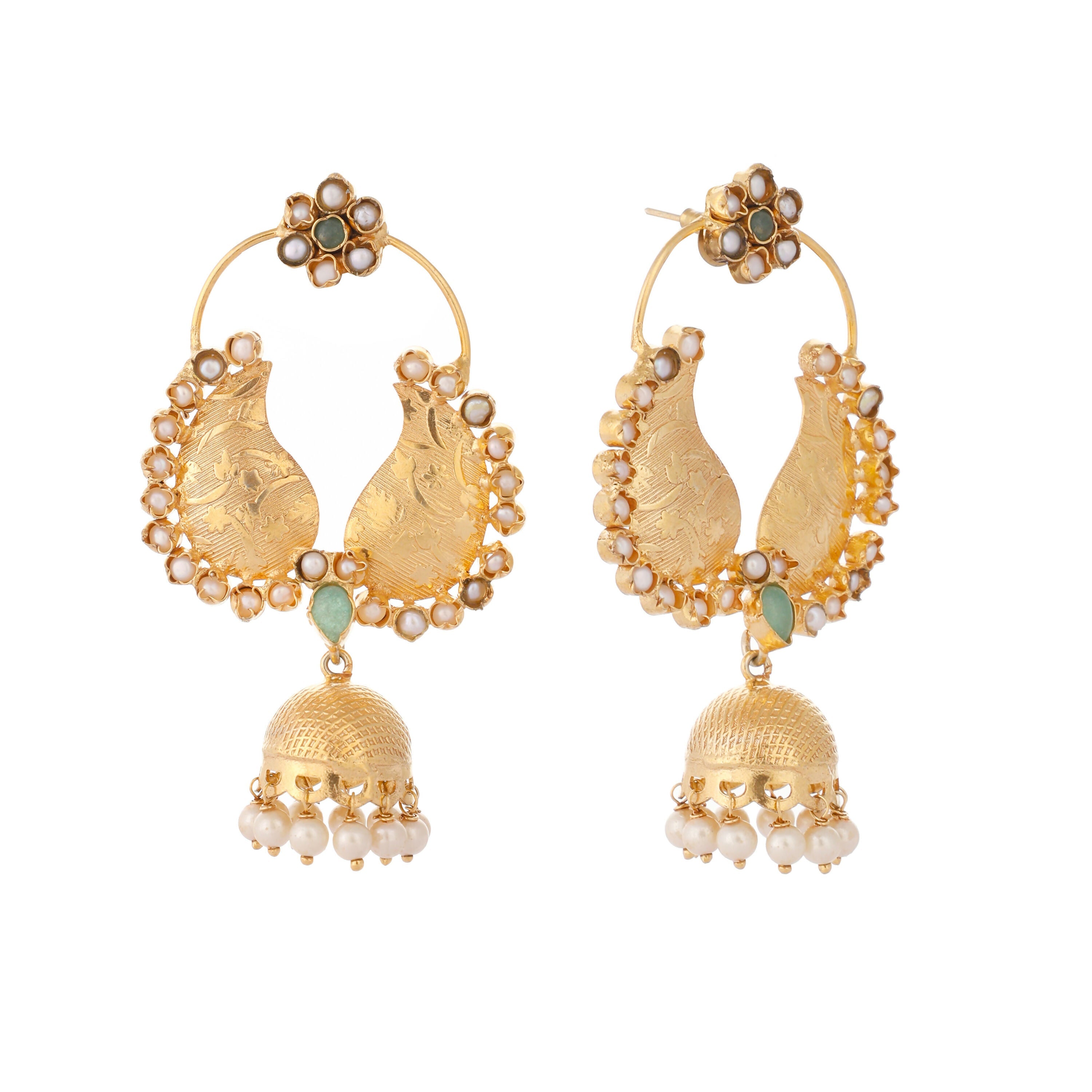Nuyug 22K Gold Plated Pearls Studded Contemporary Shaped Mini Jhumki Drop Dangler Earrings - Distacart