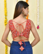 Amodini Designer Studio Floral Position Print Women Red Blouse