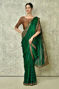 Dark Green Silk Solid Designer Saree with Blouse - Purvi