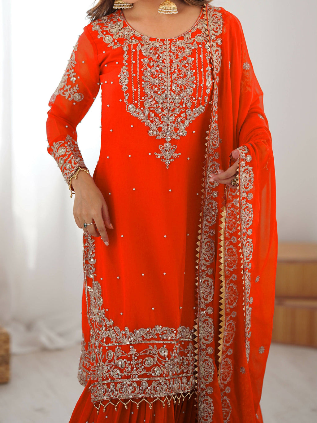 Lehenga Mart Designer Sharara Suit With Kurta, Sharara, Dupatta For Women-Orange - Distacart