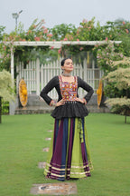Teeya Creation Multi Colour Reyon Silk Gamathi Work Navratri lehenga Choli