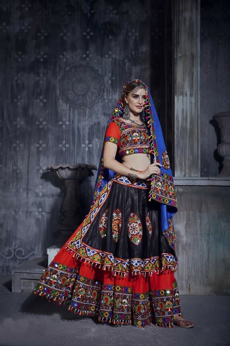 AI Fashion Black-Red Art Silk Designer Navratri Lehenga Choli Collection