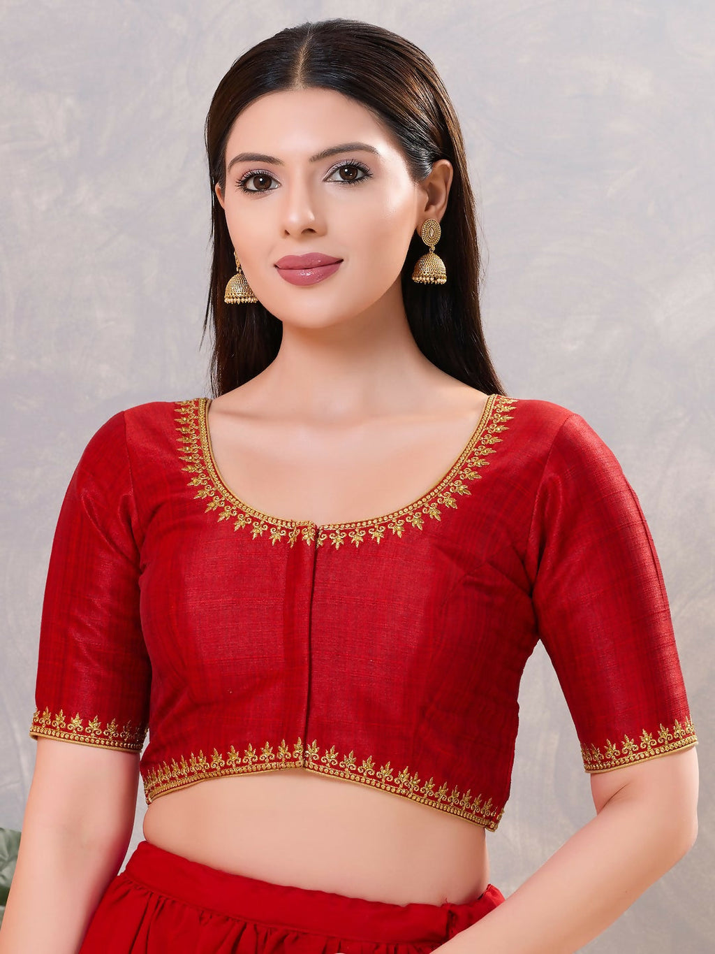 Joban Fashion Women Silk Dark-Red Stitched Blouse