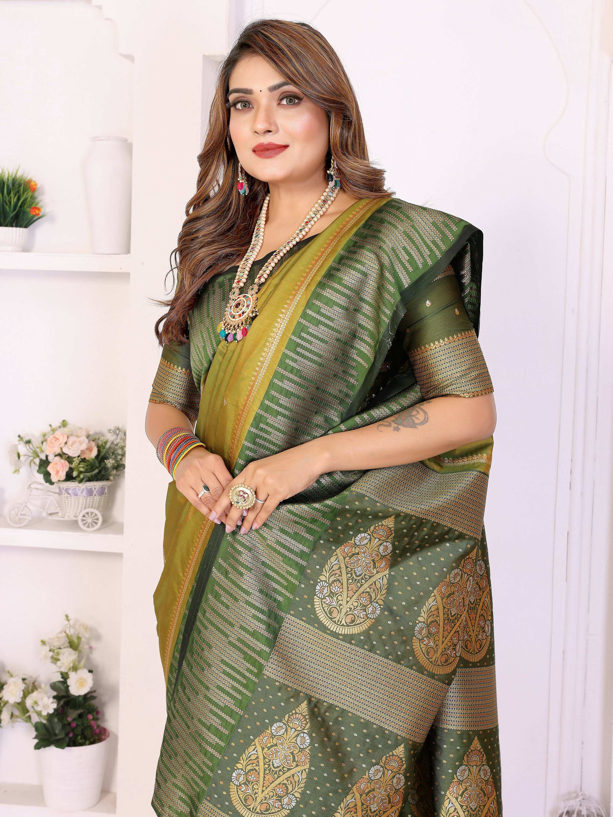 Aastha Fashion Pista Green South Soft Silk Zari Weaving Saree - Distacart