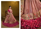 Peach Zari Organza Silk Pure Khatli work Designer Saree With Blouse. - Rajasvi