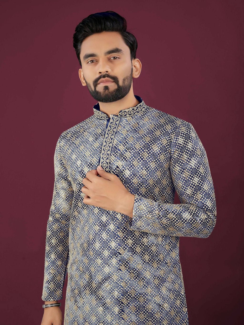 Anaita Navy Chikankari Work Viscose Rayon Straight Kurta