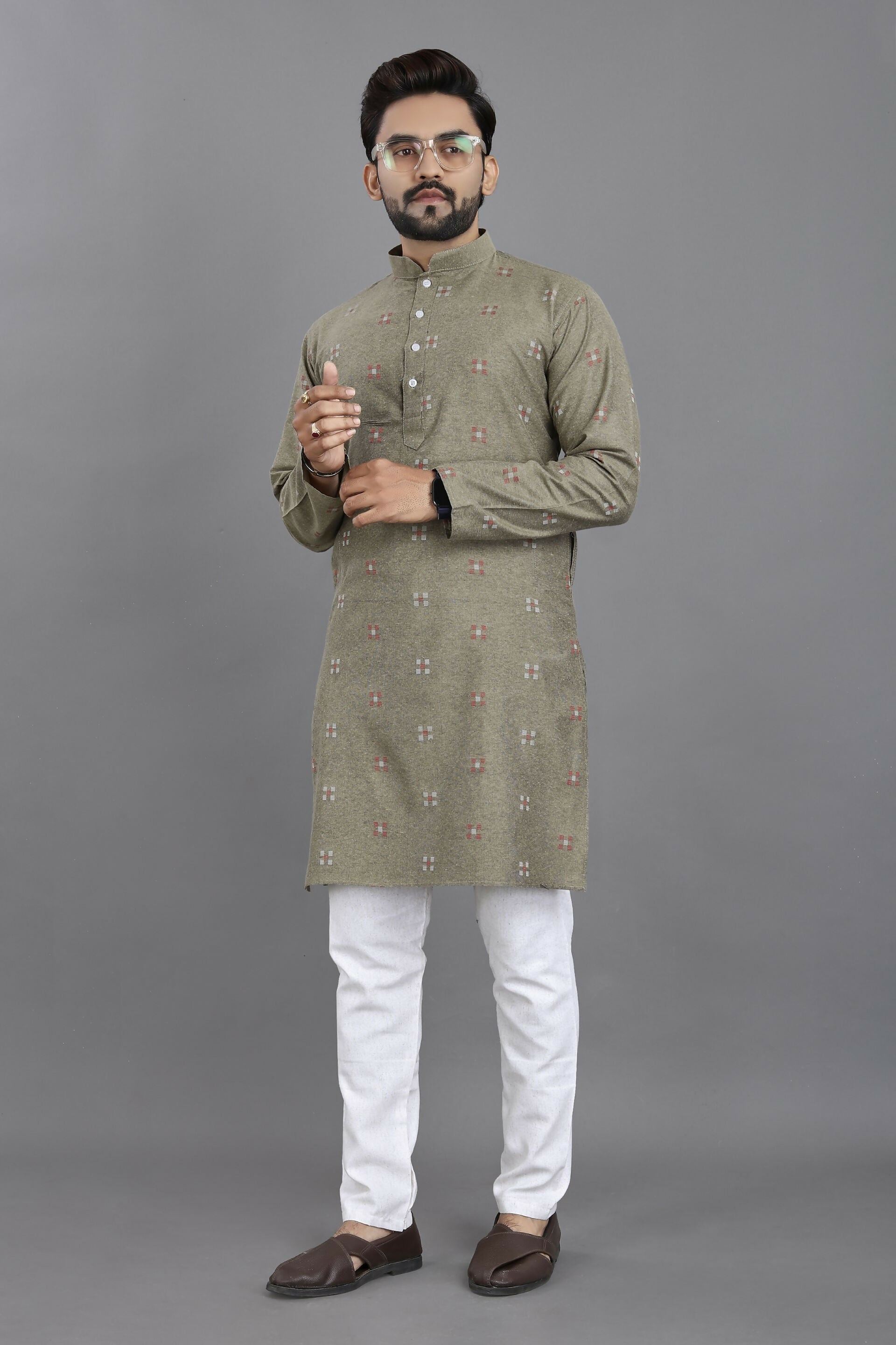 Anaita Grey Weaving Linen Cotton Straight Kurta