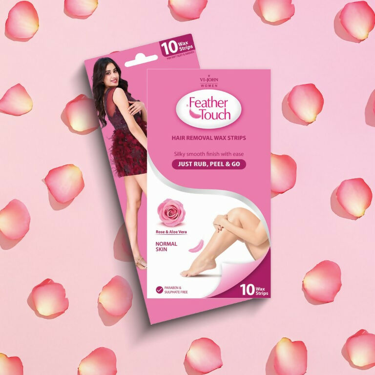 VI-JOHN Feather Touch Rose & Alevera Hair Removal Wax Strips for Normal Skin Praraben & Sulphate Free - Distacart