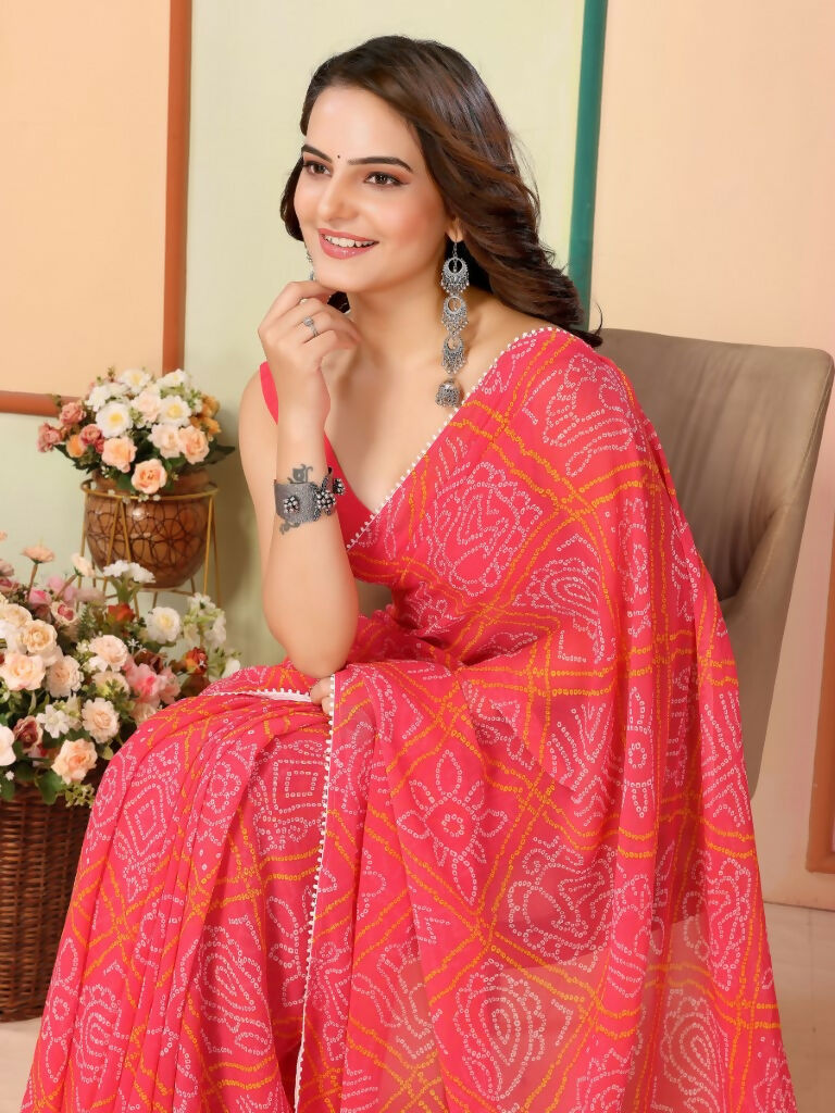 Red Georgette Designer Printed Ready To Wear Saree - Elite