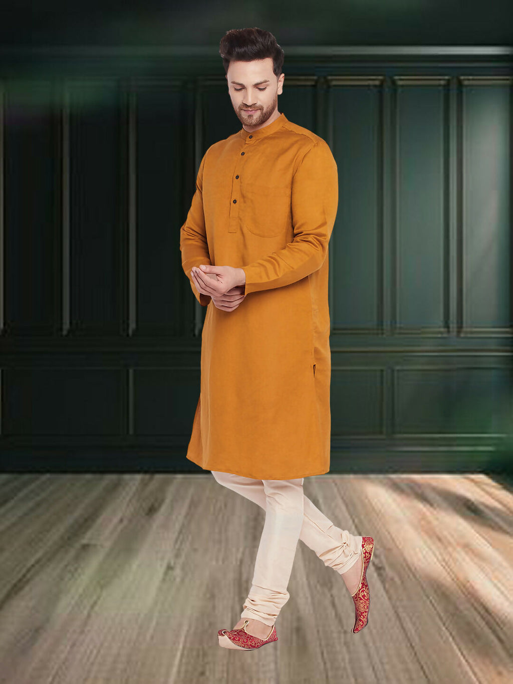 Even Apparels Men's Copper Coloured Linen Kurta