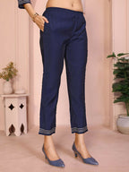 Joban Fashion Women Navy Blue Roman Embroidery Stitched Kurta Set - Distacart