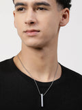 NVR Men's Silver Rhodium Plated Bar Pendant & Chain