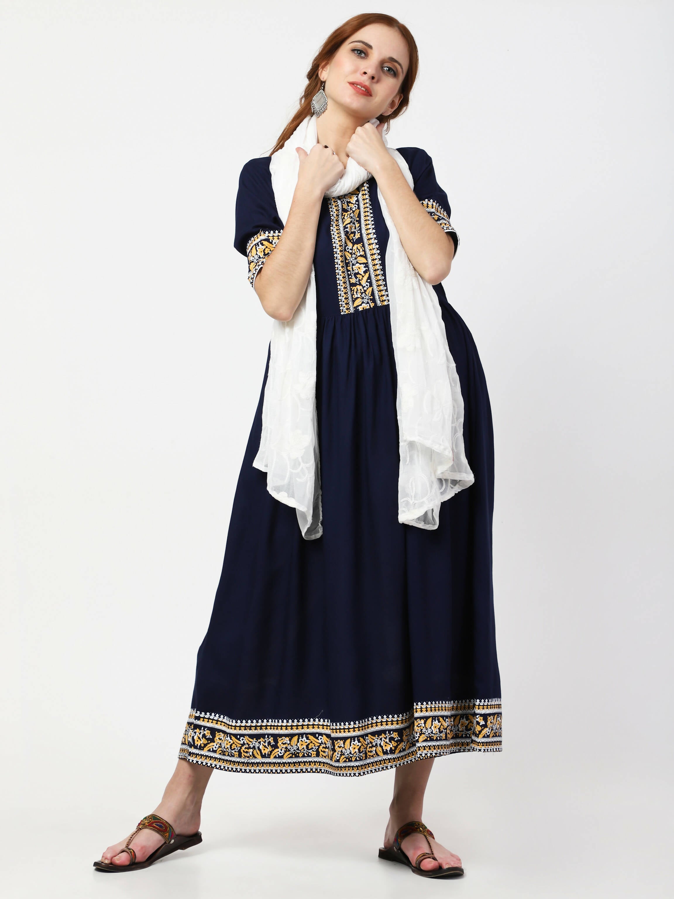 Cheera Embellished Party Wear Anarkali Dress - Navy Blue