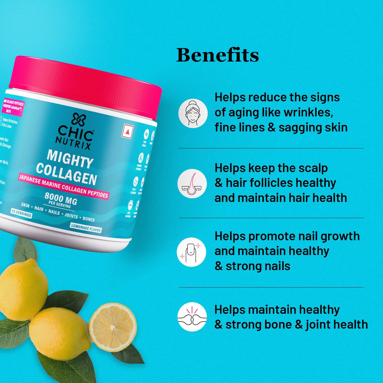 Chicnutrix Mighty Collagen Japanese Collagen Powder - Lemonade Flavor - Distacart