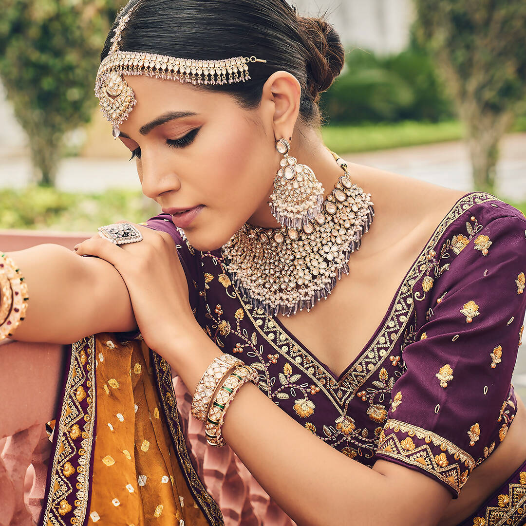 Purple Heavy Viscose Khatli, Embroidery & Mirror Work Unstitched Lehenga Choli - Sisha Keshav