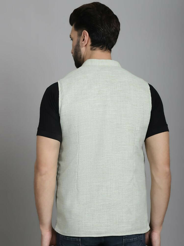 Even Apparels Nehru Jacket With Welt Pockets - Green