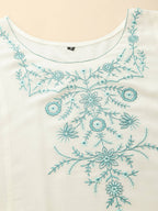 White Poly Rayon Floral Embroidered Top - Zeny