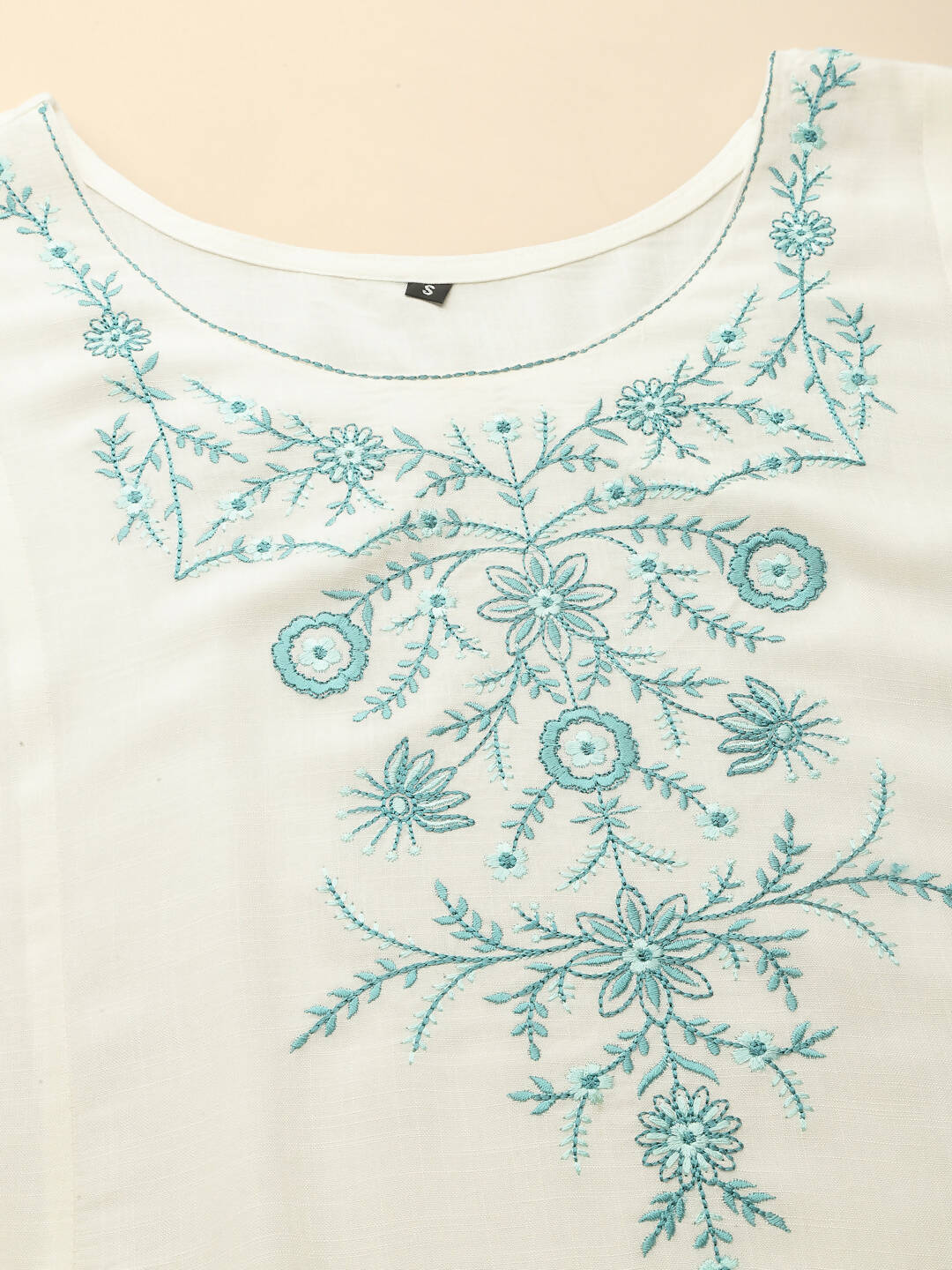 White Poly Rayon Floral Embroidered Top - Zeny