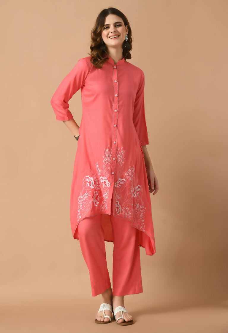 Joban Fashion Coral Cotton Rayon Kurta Set
