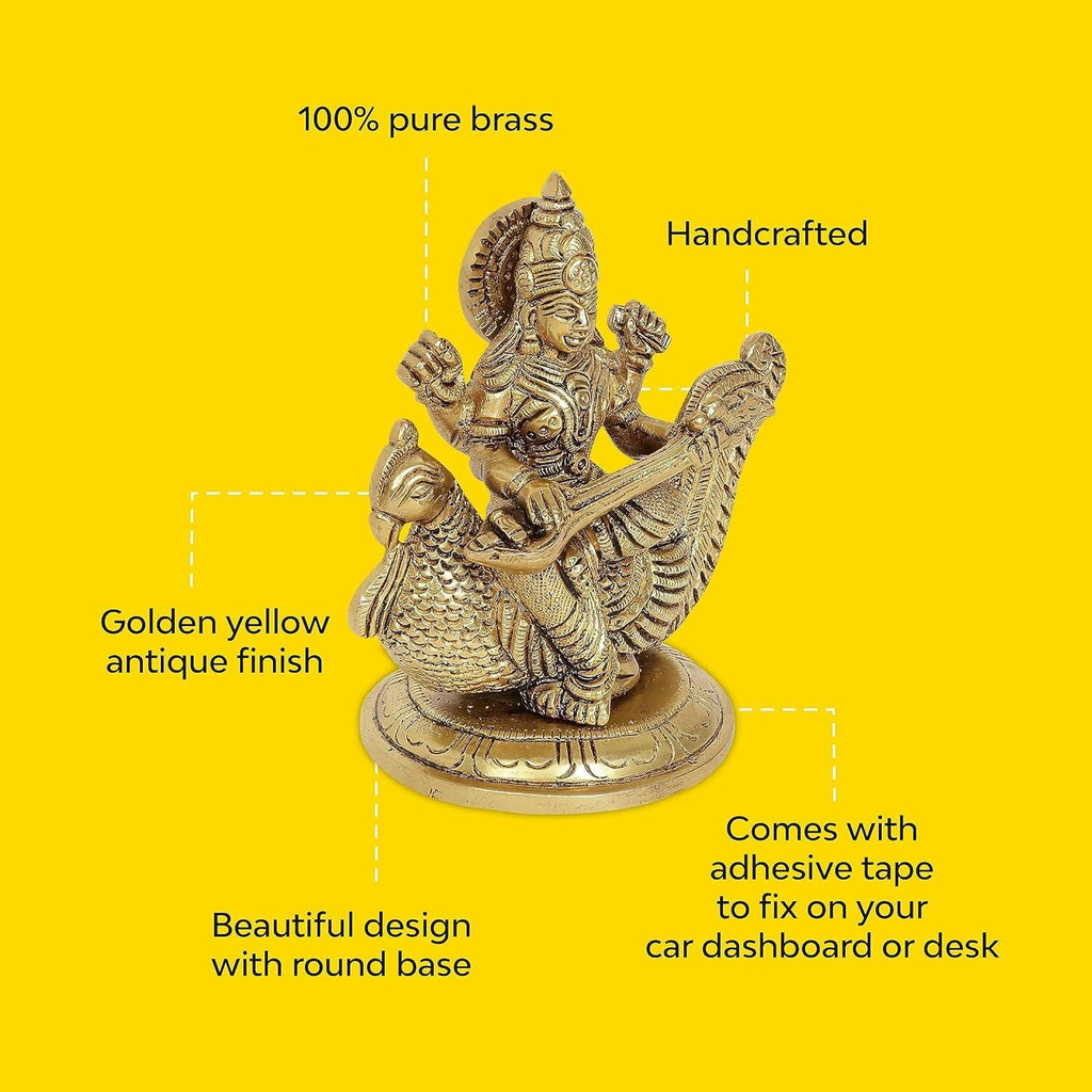 Saraswati idol side view showing handmade detail