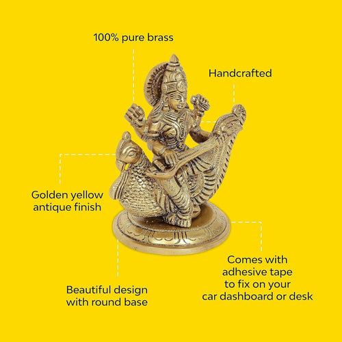Saraswati idol side view showing handmade detail