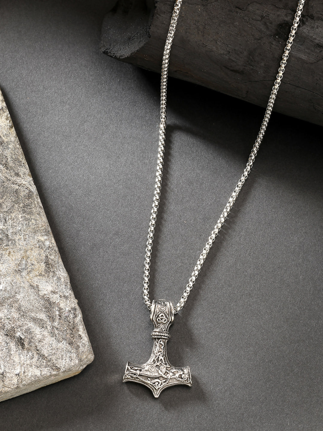 NVR Men's Silver-Plated Stainless Steel Pendant with Chain