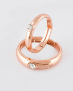 VOJ Stainless Steel Cubic Zirconia Gold-Polished Adjustable Couple Ring Set