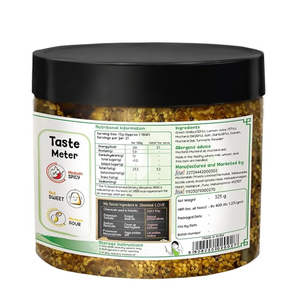 FarmDidi Spicy Green Chilli Pickle - Spicy
