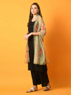 Myshka Women's Black Solid Anarkali Party Kurta Set With Printed Dupatta