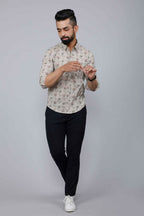 Miravan Men's Beige Comfort Floral Printed Casual Shirt