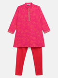 Ahalyaa Pink Crepe Orange Khari Print Kids Kurta Churidar Set For Boys