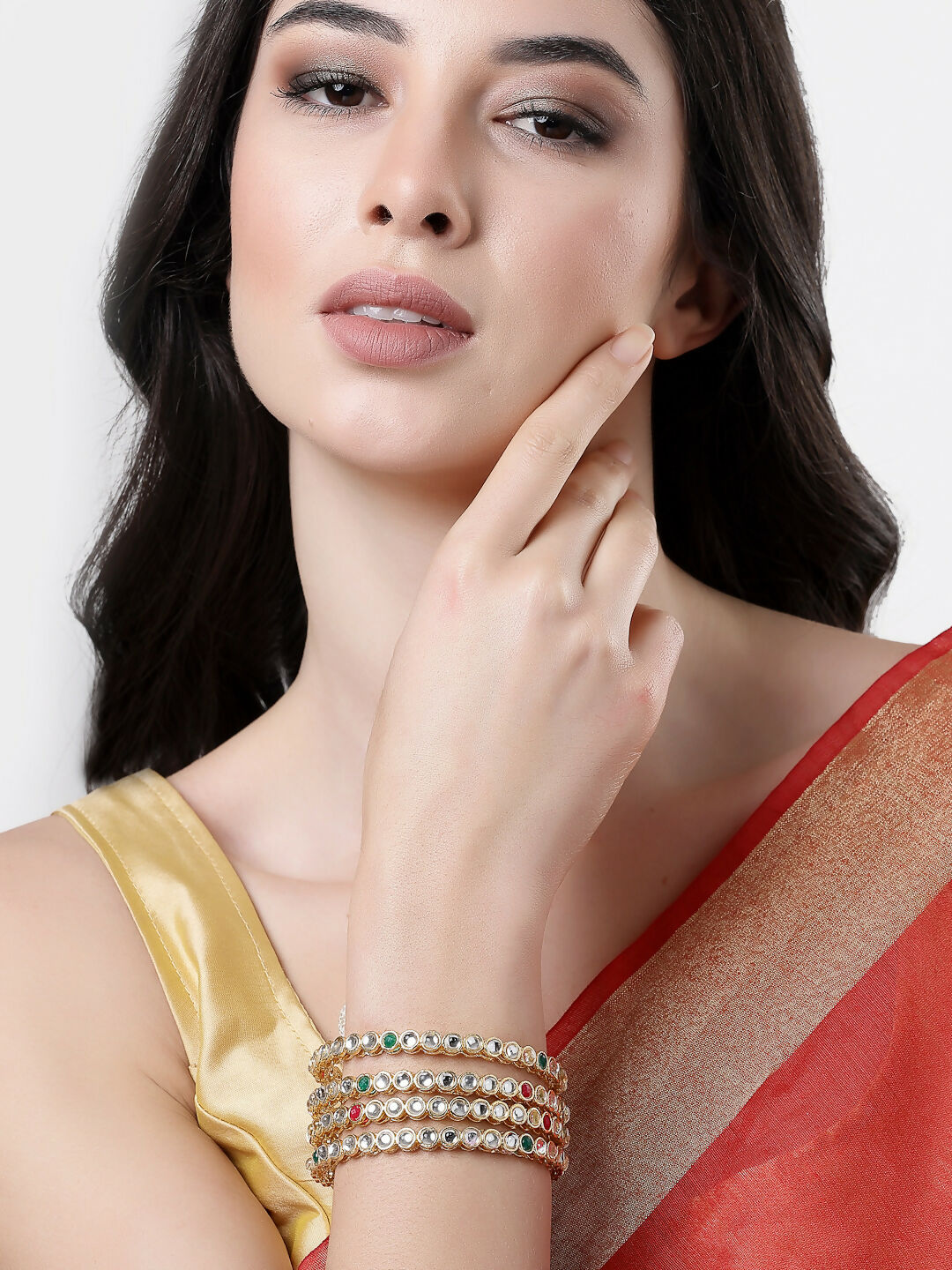 NVR Women Set of 4 Gold Plated Kundan Studded Bangles - Distacart