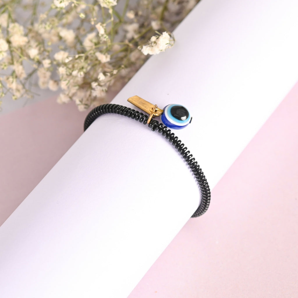 NVR Men & Women Black Evil Eye Crystal Spring Ring Bracelet - Distacart