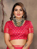 Joban Fashion  Brick Red Floral & Botanical Motifs Satin Silk Banarasi Silk Saree - Distacart