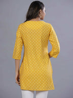 Juniper Women Yellow Muslin Printed High-Low Straight Tunic With Embroidered Yoke