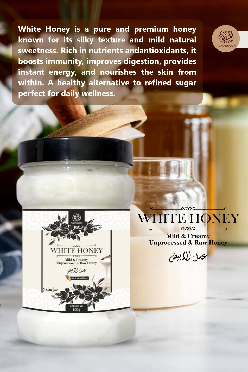 Al Masnoon White Honey Crystal Creamy & Unprocessed Raw Honey