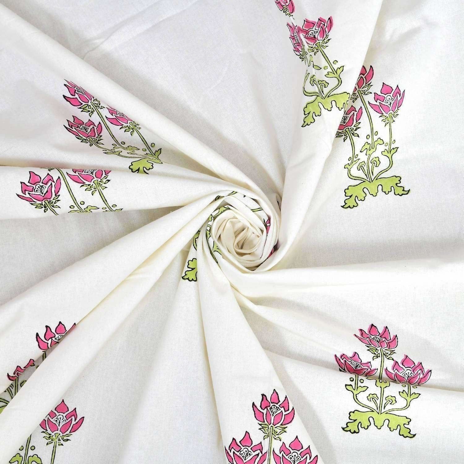 Floral Hand Block Printed Double 90x108 Inches Bedspread with 2 Pillow Covers