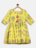 Ahalyaa Mustard Rayon Printed Kids Kurta Palazzo Sets For Kids For Girls