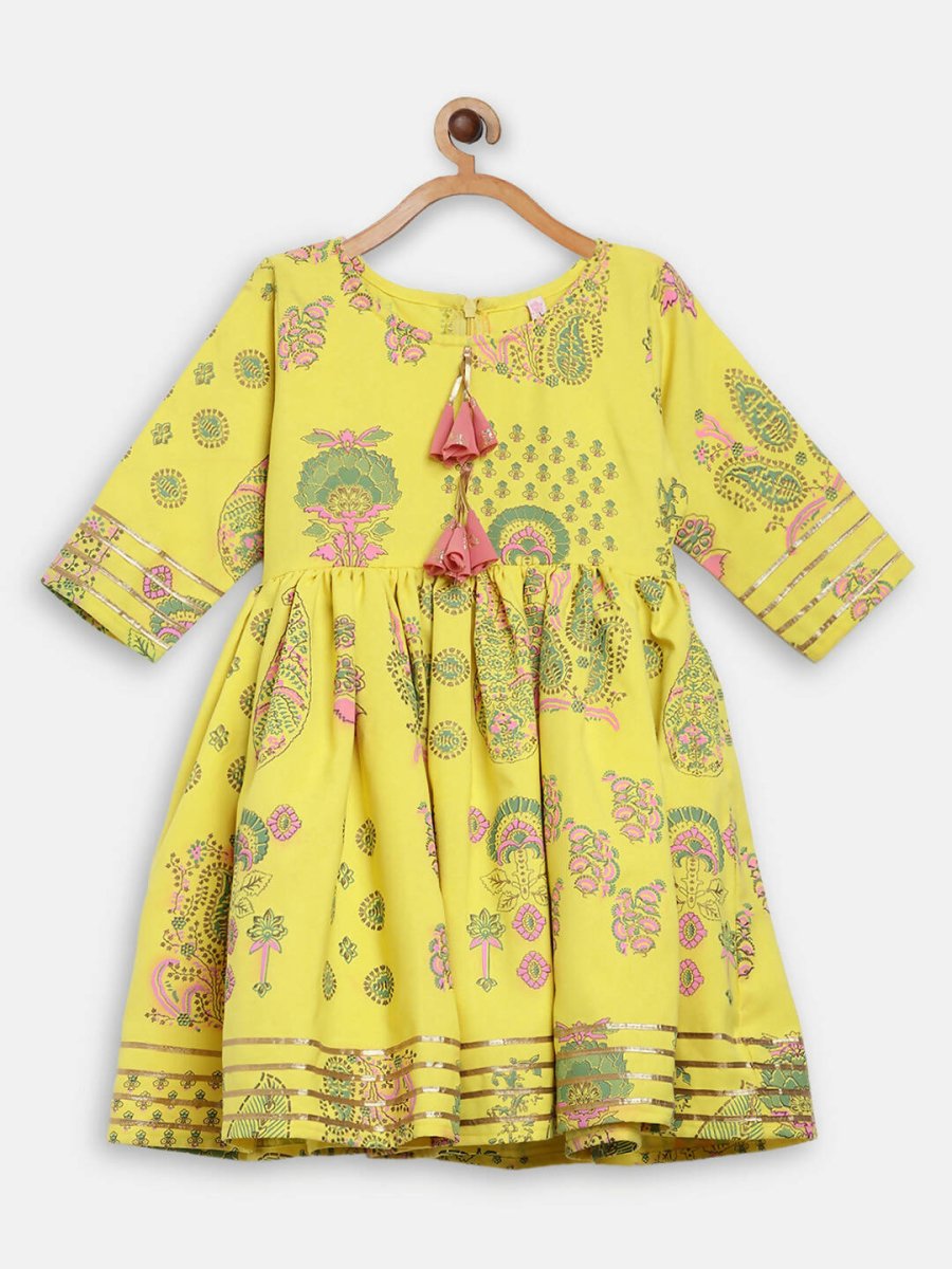 Ahalyaa Mustard Rayon Printed Kids Kurta Palazzo Sets For Kids For Girls