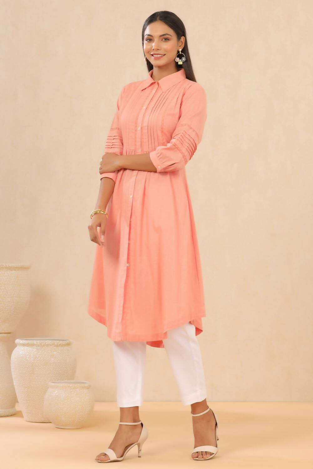 Juniper Womens Blush Pink Cotton Slub Solid Mid Length Shirt Dress With Lace Detailing - Distacart