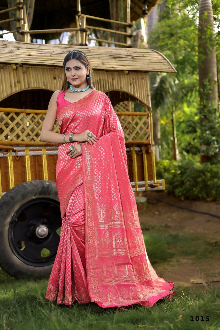 Partywear Designer Peach Banarasi Silk Fancy Saree - Starwalk